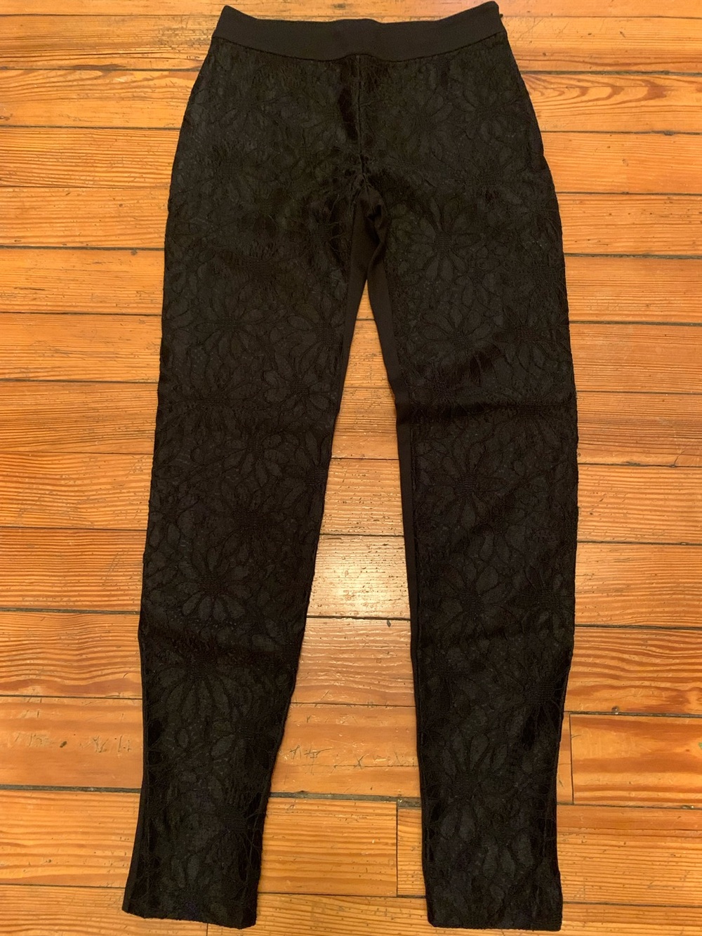 Anne Fontaine Black Lace Ankle Ponte Ankle Legging Pant Size 38